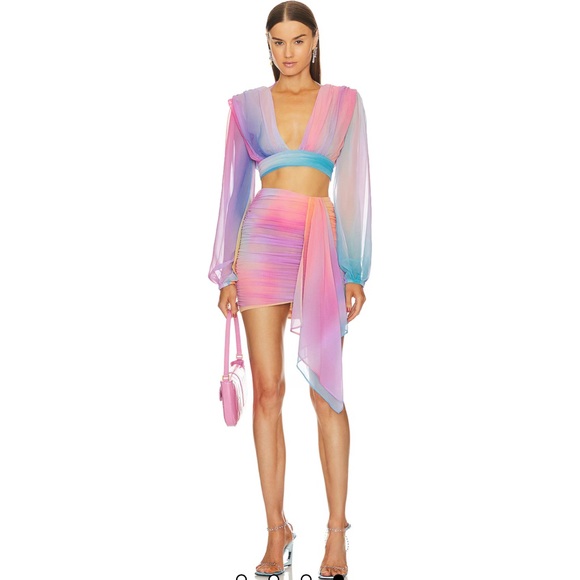 x Revolve Adia Top and Mini Skirt in Sunset Ombré Michael Costello - Picture 1 of 4